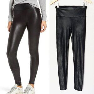 Spanx Faux Leather High Waist Slimming Tummy Control Leggings Black $98 M Petite